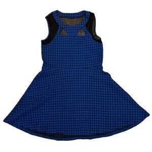 Womans Paper Doll Blue & Black Houndstooth Mesh Front & Back Flare Dress Size XL